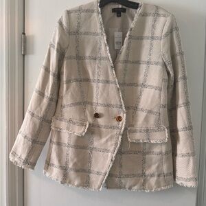Ann Taylor Cream and Gray Plaid Blazer